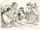Dominique Vivant Denon, Scène d'atelier: une dame montre son œuvre à quatre amateurs et un enfant, 1819, Lithograph