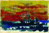 Siegward Sprotte, Schiffe im Abendrot, 1964, Watercolour