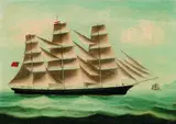 Chinesischer Schiffsporträtist, Englisches Vollschiff vor der chinesischen Küste, Oil on canvas