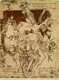 Horst Janssen, Selbstbildnis zu Paranoia, die Leute reden.., 1980, Etching