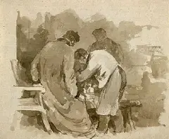 Beim Handwerker by August Richter, 1840, Sepia, sold Oct 2004