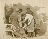 August Richter, Beim Handwerker, 1840, Sepia