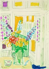 Eduard Bäumer, Stillleben mit Vase, 1961, Coloured chalk