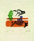 Henry Moore, Violet torso on orange stripes, 1967, Lithograph in colours