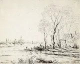 Flusslandschaft mit Fischern by Johann Christian Brand, 1760, Pen and ink drawing, sold Oct 2004