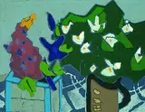 Klaus Fußmann, Lupine und Jasmin, 1993, Linocut in colours