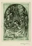 2 Bll. Exlibris: Richard Schlüter (II + III) by Heinrich Vogeler, 1919, Etching, sold Oct 2004