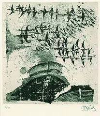 7 Bll. aus: Petit bestiaire by Johnny Friedlaender, 1963, Etching, sold Oct 2004