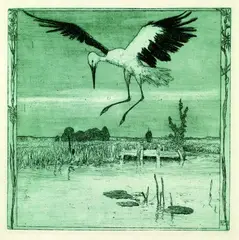Storch überm Weiher by Heinrich Vogeler, 1899, Etching, sold Oct 2004