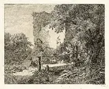 Johann Christoph Erhard, 3 Bll.: Am Canal in Wien. Der Stein mit der römischen Jahrzahl. Der Knabe mit den drei Ziegen, 1812, Etching