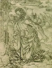Nicoletto de Modène, Zugeschrieben - Der Hl. Hieronymus mit dem Löwen, Copper engraving