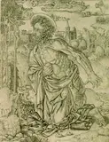 Nicoletto de Modène, Zugeschrieben - Der Hl. Hieronymus mit dem Löwen, Copper engraving