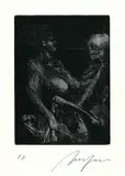 Alfred Hrdlicka, 2 Bll.: Kindermord II. Der Gummitod III - Striptease in Soho, 1961, Etching