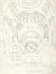 Wilhelm Gail, Kircheninterieur, Pencil drawing