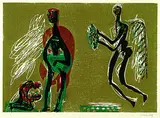 Dank und Vergötzung by HAP Grieshaber, 1969, Woodcut in colours, sold Oct 2004