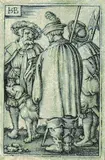 Hans Sebald Beham, Drei Soldaten und ein Hund, Copper engraving