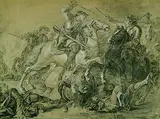 Georg Philipp Rugendas the Elder, Nachfolge - Schlachtszene mit Reitern, Charcoal drawing