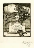 3 Exlibris auf 2 Bll.: Barkenhoff Heinrich Vogeler (2). Baustein 1978 by Heinrich Vogeler, 1899, Etching, sold Oct 2004