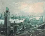 Ronald Franke, Hamburger Hafen, Landungsbrücken, Oil on canvas
