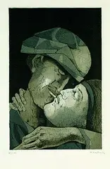 Karl Plattner, Der Kuss, 1977, Etching and aquatint in colours