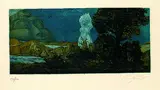 Ernst Fuchs, 2 Bll.: Zyklopische Landschaft. Hain der Daphne, 1967, Etching in colours