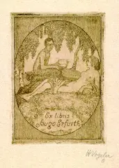 4 Bll. Exlibris: Hugo Erfurth (2). Gustav Borgmann (2) by Heinrich Vogeler, 1911, Etching, sold Oct 2004