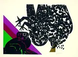 Malgré tout - stürzender Falke by HAP Grieshaber, 1965, Woodcut in colours, sold Oct 2004