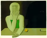Horst Antes, Figur mit zwei Glasscheiben am Tisch