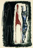 Jongleur et deux chevaux, bleu, jaune et noir by Marino Marini, 1953, Lithograph in colours, sold Oct 2004