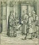 Hans Burgkmair the Elder, Der alte Weisskunig empfängt drei Gesandte, Woodcut