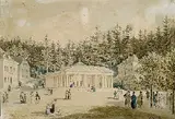 Eduard Gurk, Der Kreuzbrunnen in Marienbad, 1830, Watercolour