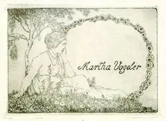 3 Bll. Exlibris: Fridel Nehrhaupt. Martha Vogeler (2) by Heinrich Vogeler, 1908, Etching, sold Oct 2004