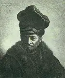 Johannes van Vliet, Brustbild eines Orientalen mit hohem Hut (nach Rembrandt), 1633, Etching