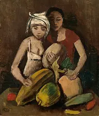 Zwei Mädchen mit Früchten by Karl Hofer, 1926, Oil on canvas, sold May 2004