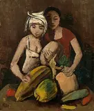 Zwei Mädchen mit Früchten by Karl Hofer, 1926, Oil on canvas, sold May 2004