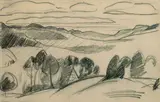 Gabriele Münter, Landschaft bei Murnau, 1908, Pencil drawing