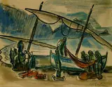 Max Pechstein, Fischer bei ihren Booten am Strand