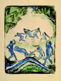Max Pechstein, Der Tanz (Tanzende und Badende am Waldteich), 1912, Lithograph