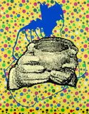 S.H. - oder wann zählen die Punkte? by Sigmar Polke, Mischtechnik auf Carberol behandeltem Dekorstoff, sold May 2004
