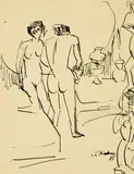 Zwei Akte in Dresdner Atelier by Ernst Ludwig Kirchner, 1911, Pen and Indian ink drawing, sold May 2004