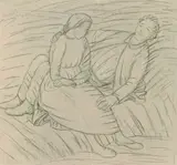 Ernst Barlach, Sitzendes Paar, 1913, Charcoal drawing