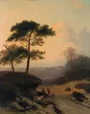 Johannes Franciscus Hoppenbrouwers, Landschaft mit rastenden Wanderern, 1858, Oil on panel