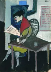 Erich Wegner, Frau mit Zeitung, 1922, Tempera