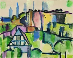 Helmuth Macke, Landschaft mit Fachwerkhaus, 1922, Watercolour