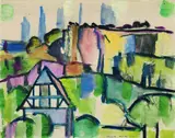 Helmuth Macke, Landschaft mit Fachwerkhaus, 1922, Watercolour