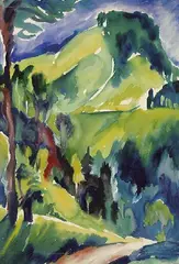 Max Geyer, Baumbestandene Berglandschaft, Watercolour