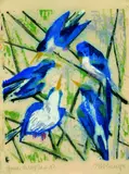 Otto Lange, Blaue Vögel, 1916, Woodcut printed in colours