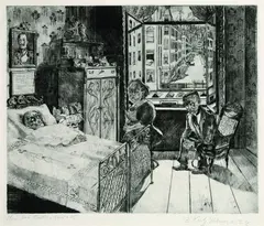 Bernhard Kretzschmar, Tod des Sekretärs K, 1922, Drypoint