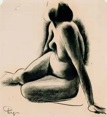 Gyula Pap, Weiblicher Akt, 1928, Charcoal drawing
