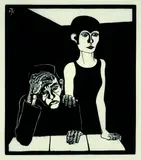 Hajo Rose, Arbeitsloser mit Frau, 1928, Linocut